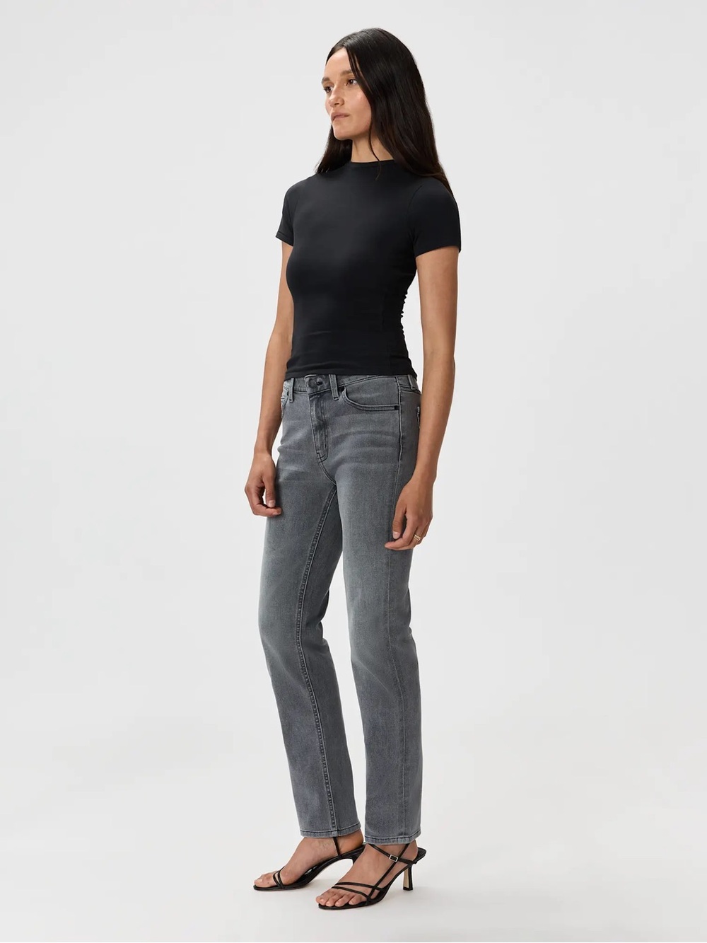 NWT QUINCE Luna Stretch Slim Straight Jeans Size 24 Greyed Out